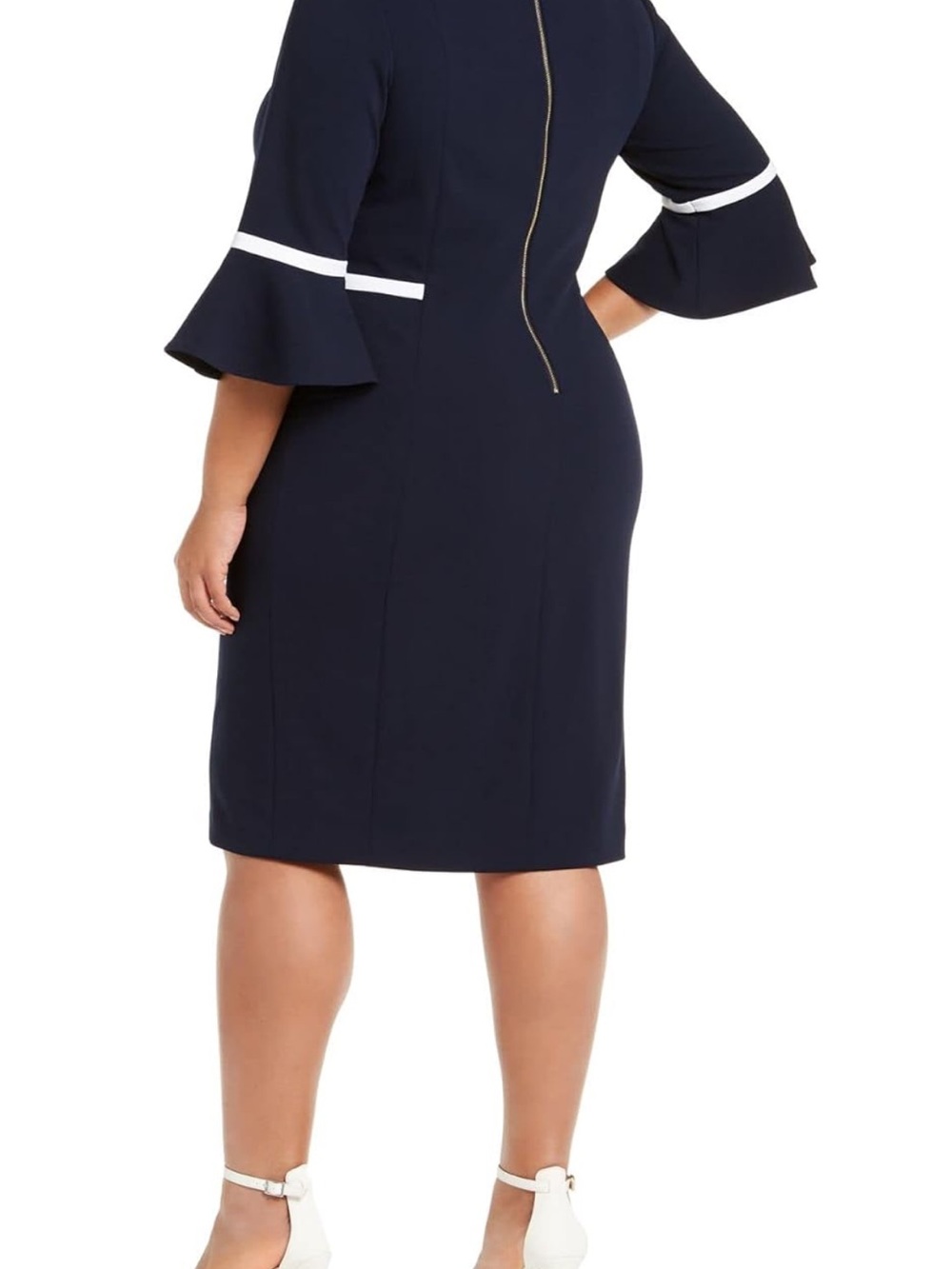 Black Sheath Dress with White Trim - Women's Classic Work Dress - Picture 2 of 7